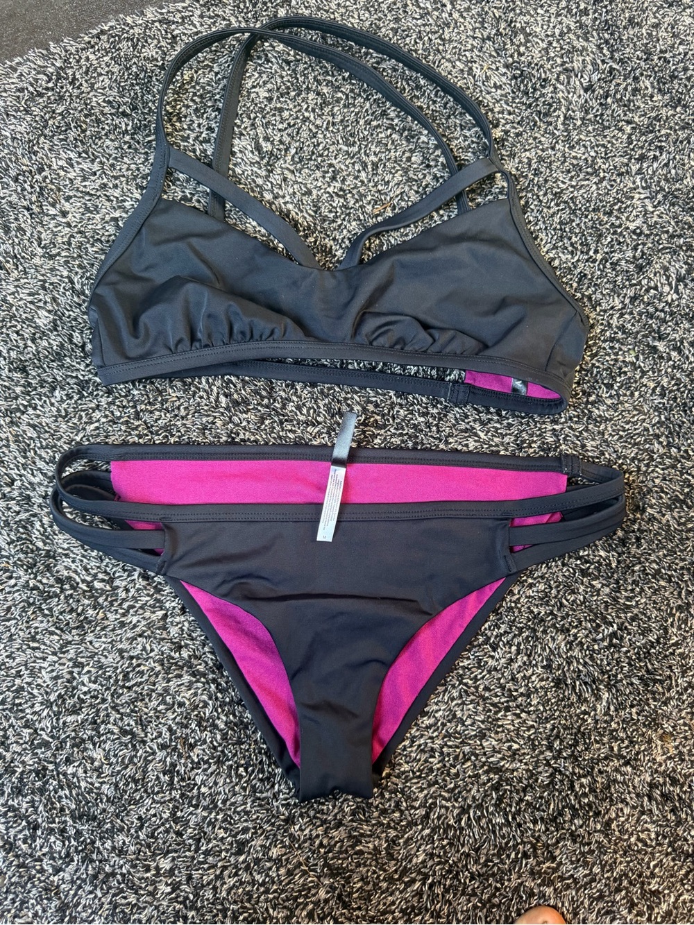 Adore Me Black & Magenta Double-Strap Bikini